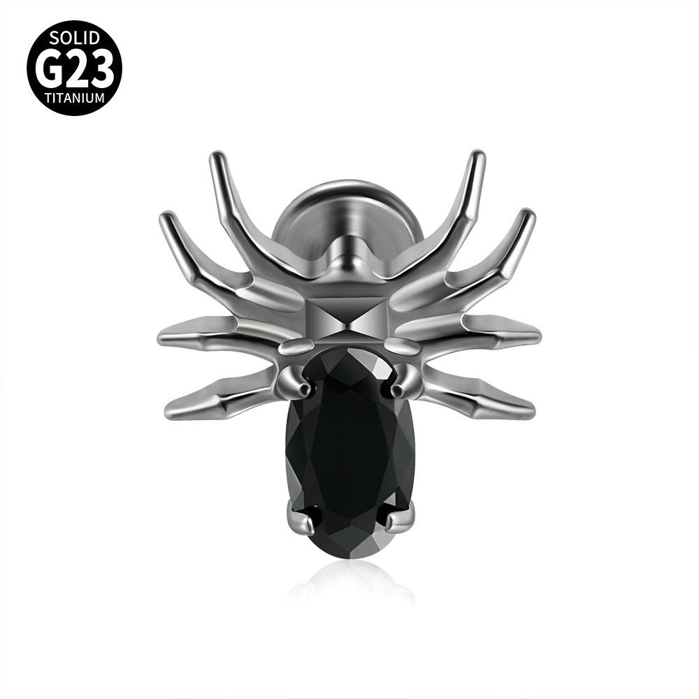 Black/Pink/Clear Zircon Spiders Threadless Ear stud Labret
