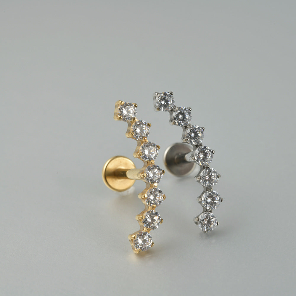 Big Long Seven / Nine Crystal stones Curved Threadless Tragus Ear Piercing