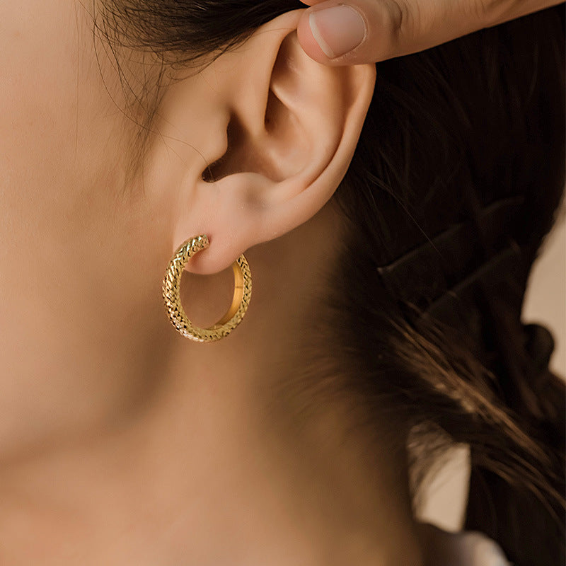 14K Solid Gold Engraved Large Hoop Earrings – Classic Gift for Women