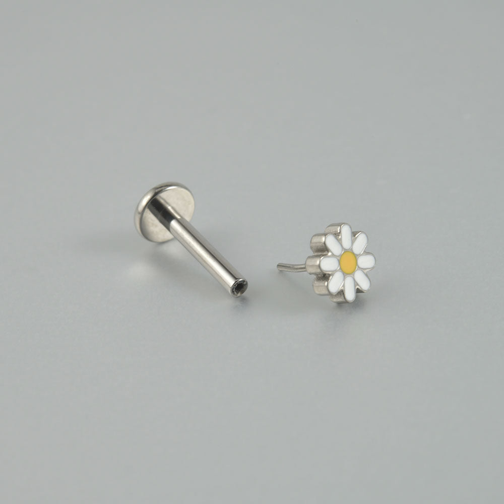 18G Daisy Flower Titanium Push-in Ear Labret Pin Piercing