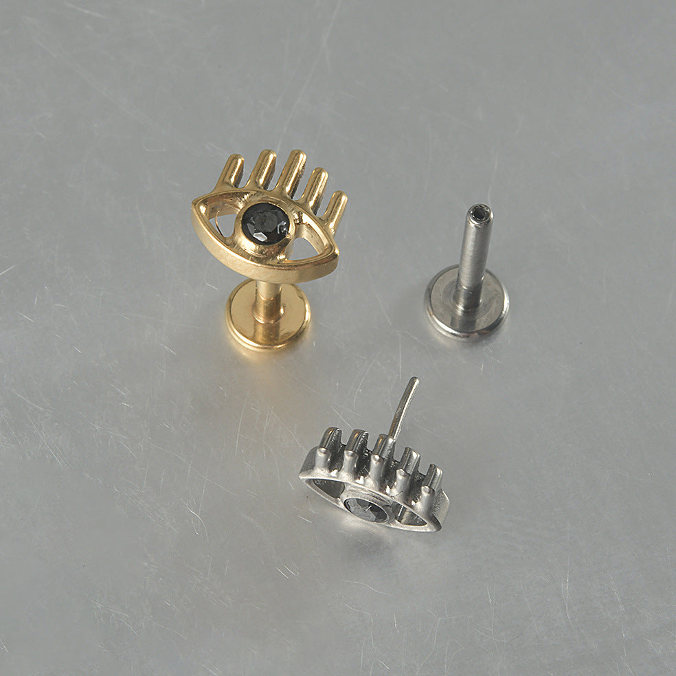 Big Devil Eyes Black stone Flatback Push-in Pin Labret Tragus Piercing
