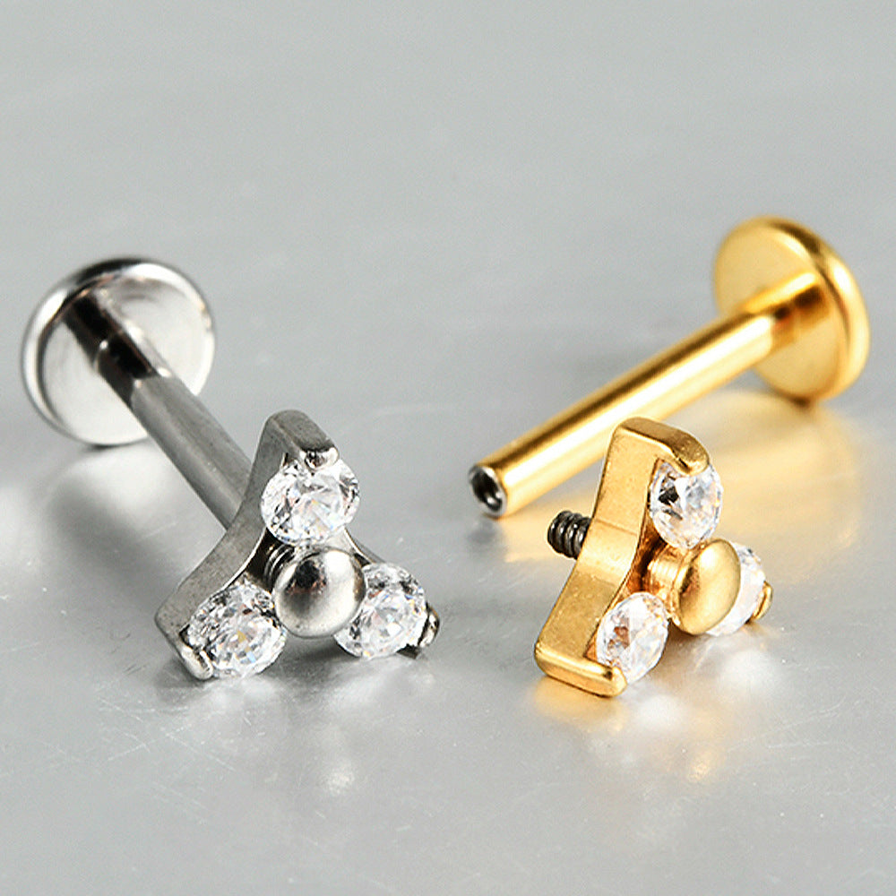 Triangle Flower Zircon Stone Threadless Flatback Labret Ear Piercings
