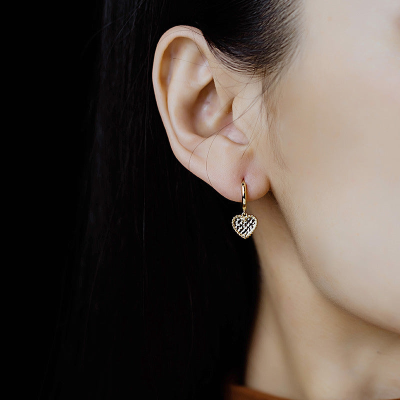 14K Solid Gold Heart Pendant Drop Hoop Earrings – Engraved Gift Jewelry for Women