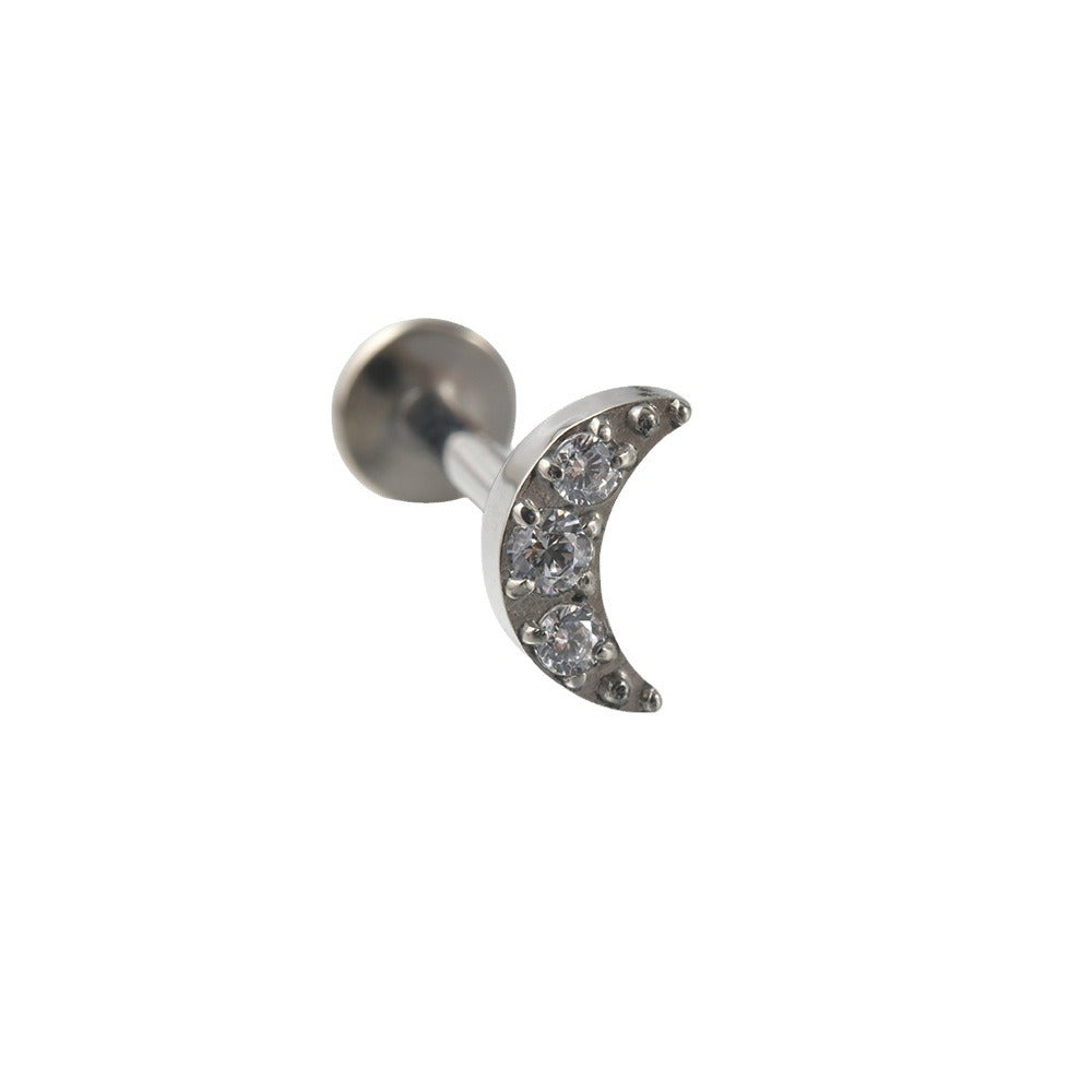 16G Crystal Zircon Moon Shape Flatback Labret Ear Piercing