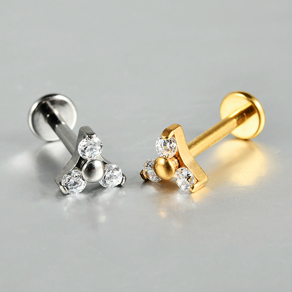 Triangle Flower Zircon Stone Threadless Flatback Labret Ear Piercings