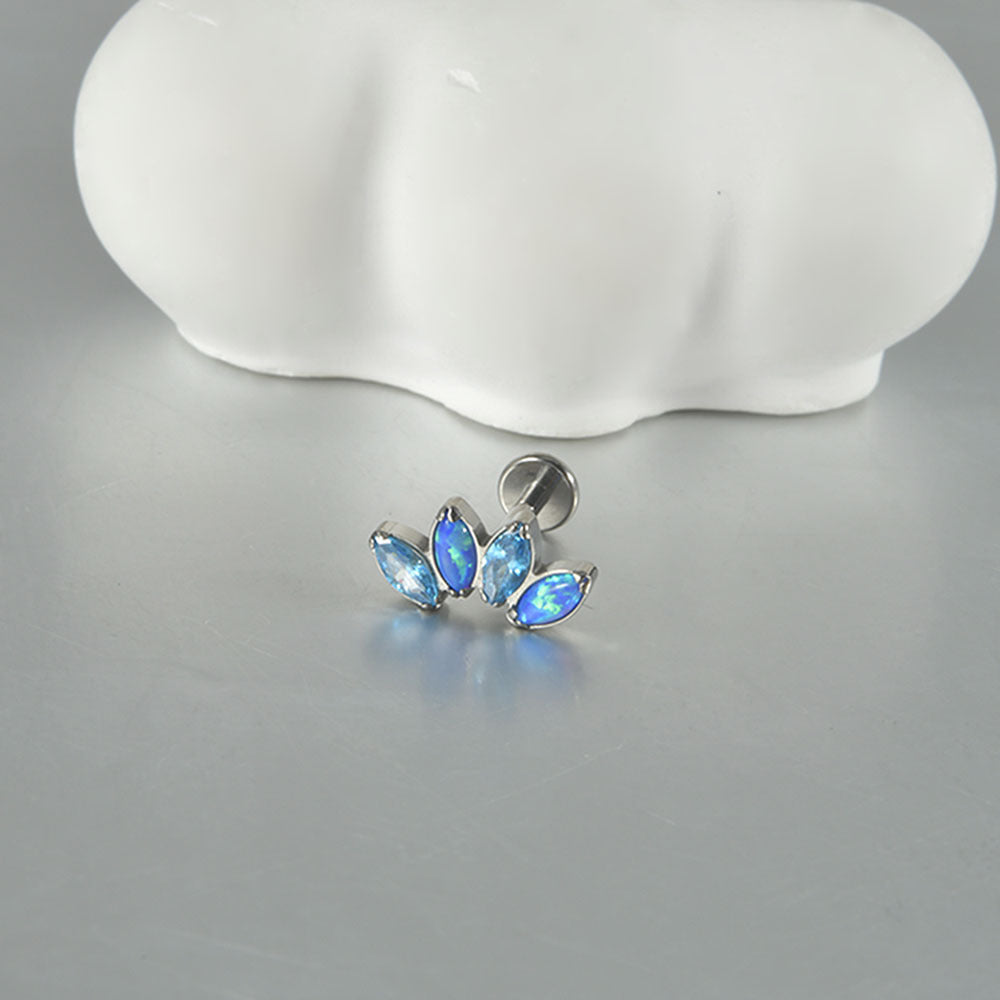 16G Opal Stone Crown Flower shape Labret Ear Piering