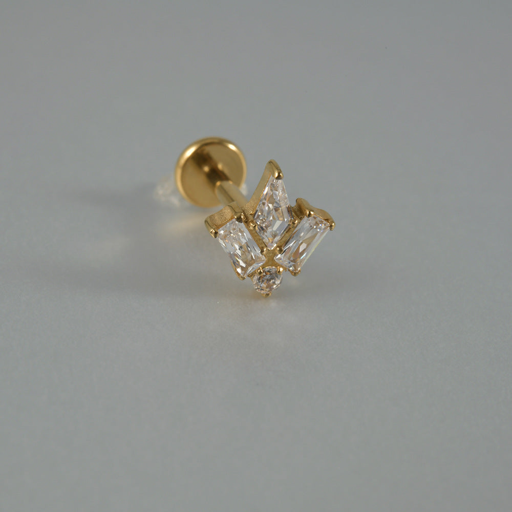 Square CZ Zircon stone Threadless flatback Lip stud Ear piercing