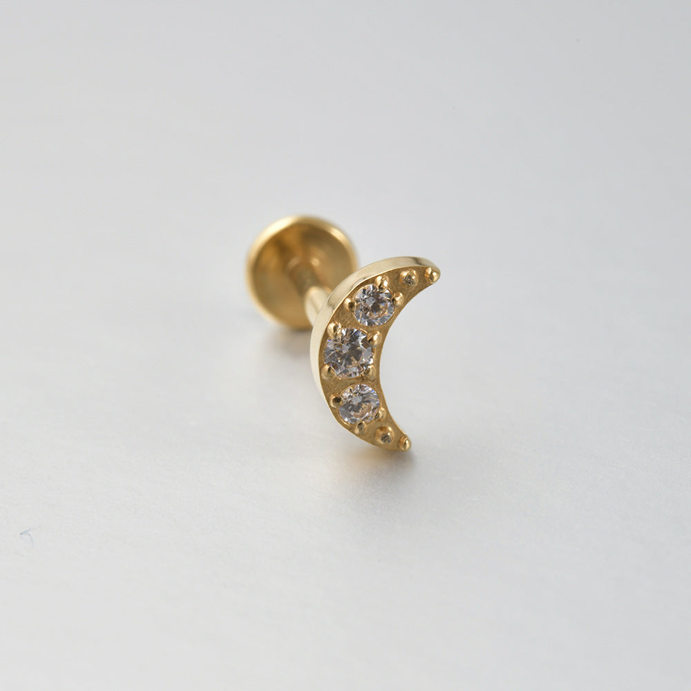 16G Crystal Zircon Moon Shape Flatback Labret Ear Piercing