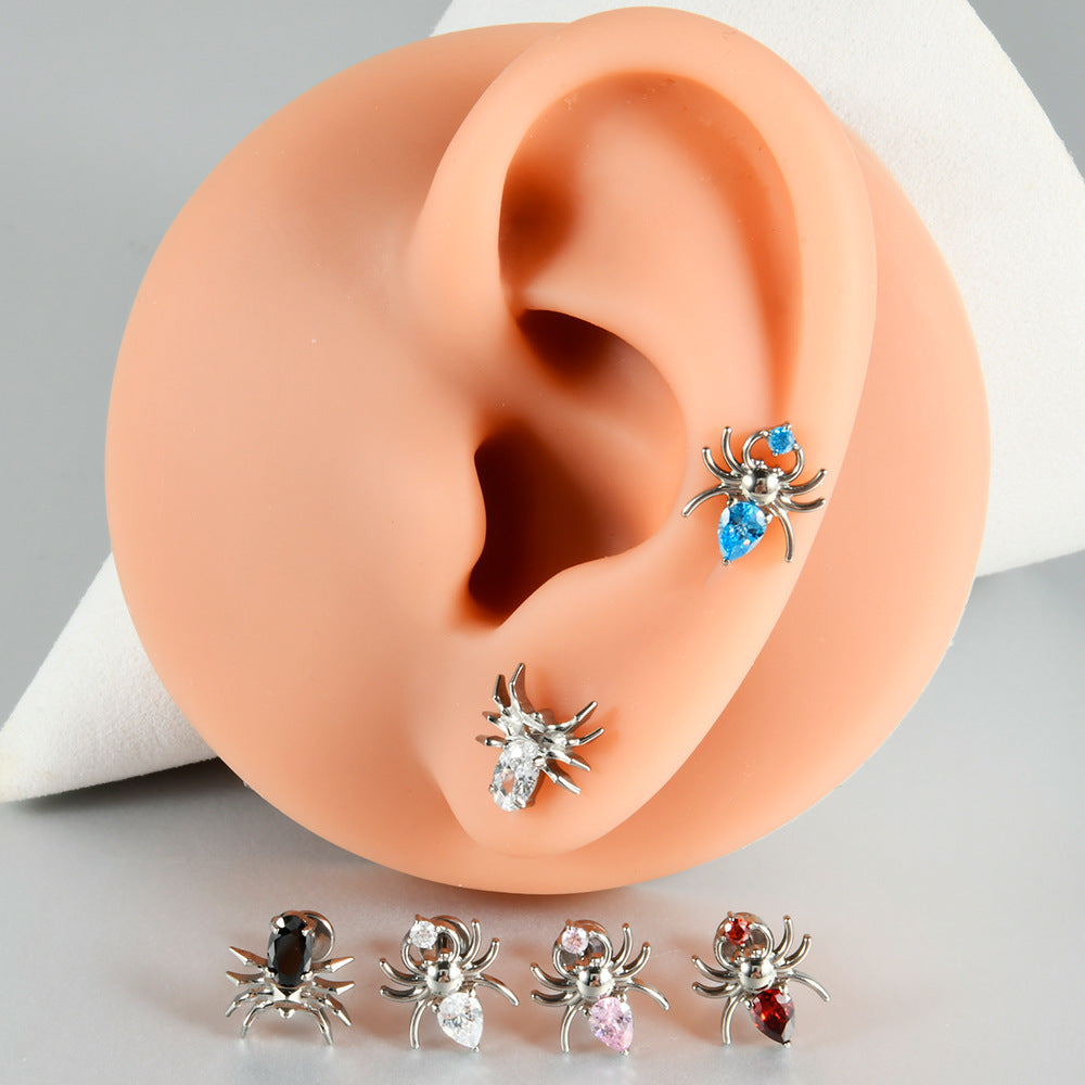 Black/Pink/Clear Zircon Spiders Threadless Ear stud Labret