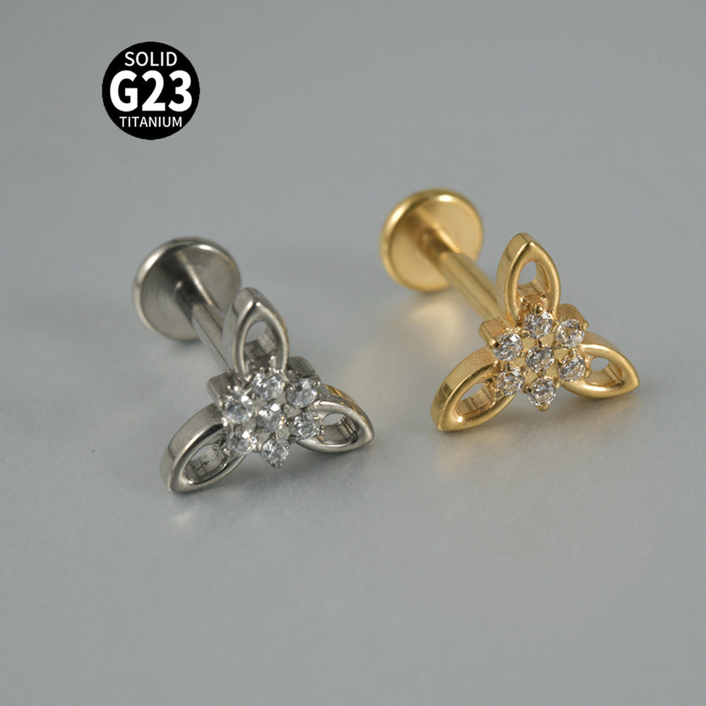 Triangle Flower Zircon Threadless Flatback Ear Stud Tragus piercing jewelry