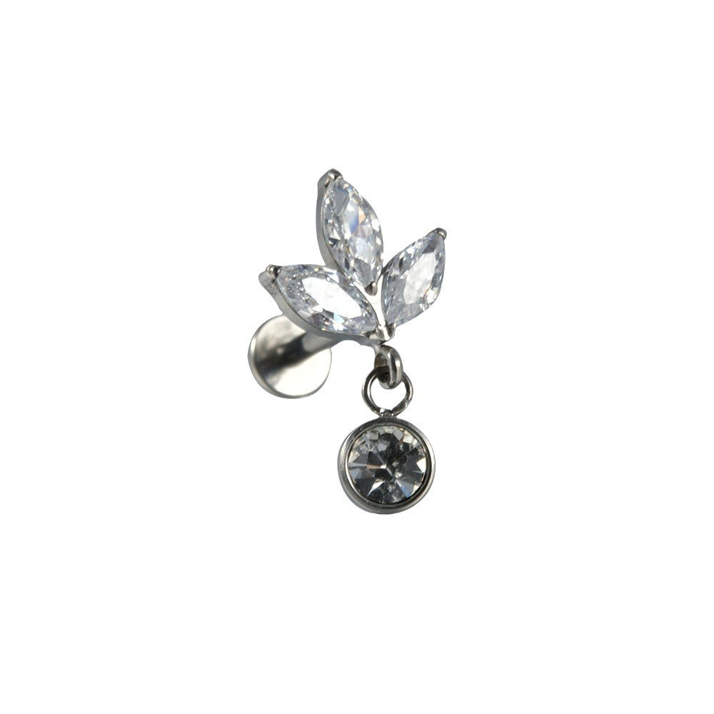 F136/G23 Three leaf pendant Drop Threadless Flatback Ear stud Tragus Labret