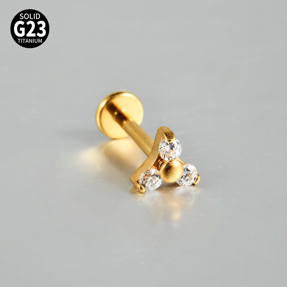 Triangle Flower Zircon Stone Threadless Flatback Labret Ear Piercings