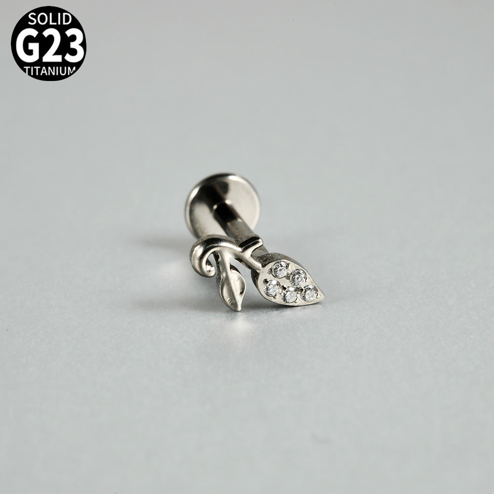 G23/F136 CZ Tree Leaf Threadless Flatback Lip stud Ear stud