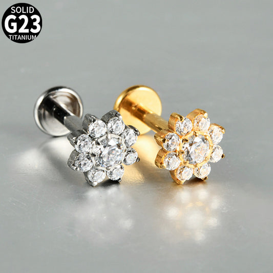 G23 Flowers CZ Stone Threadless Lip stud Labret Ear stud Piercing Jewelry