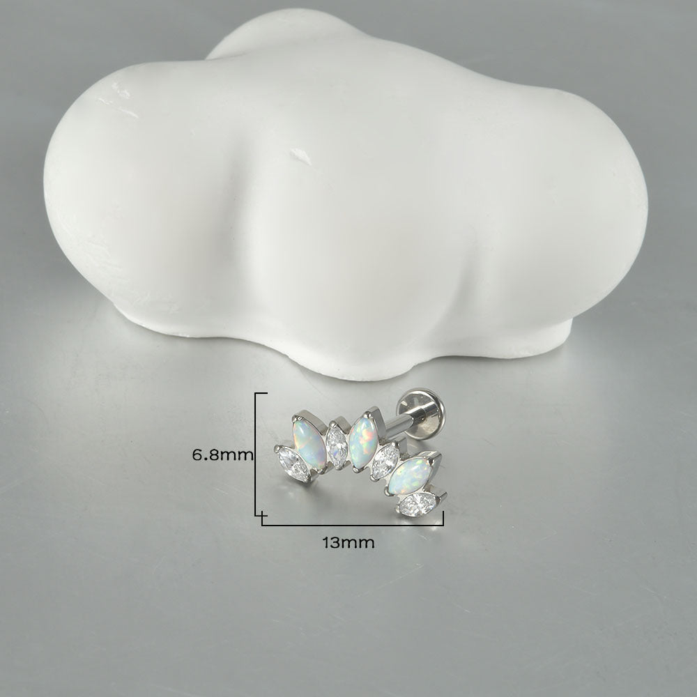 16G Opal Stone Crown Flower shape Labret Ear Piering