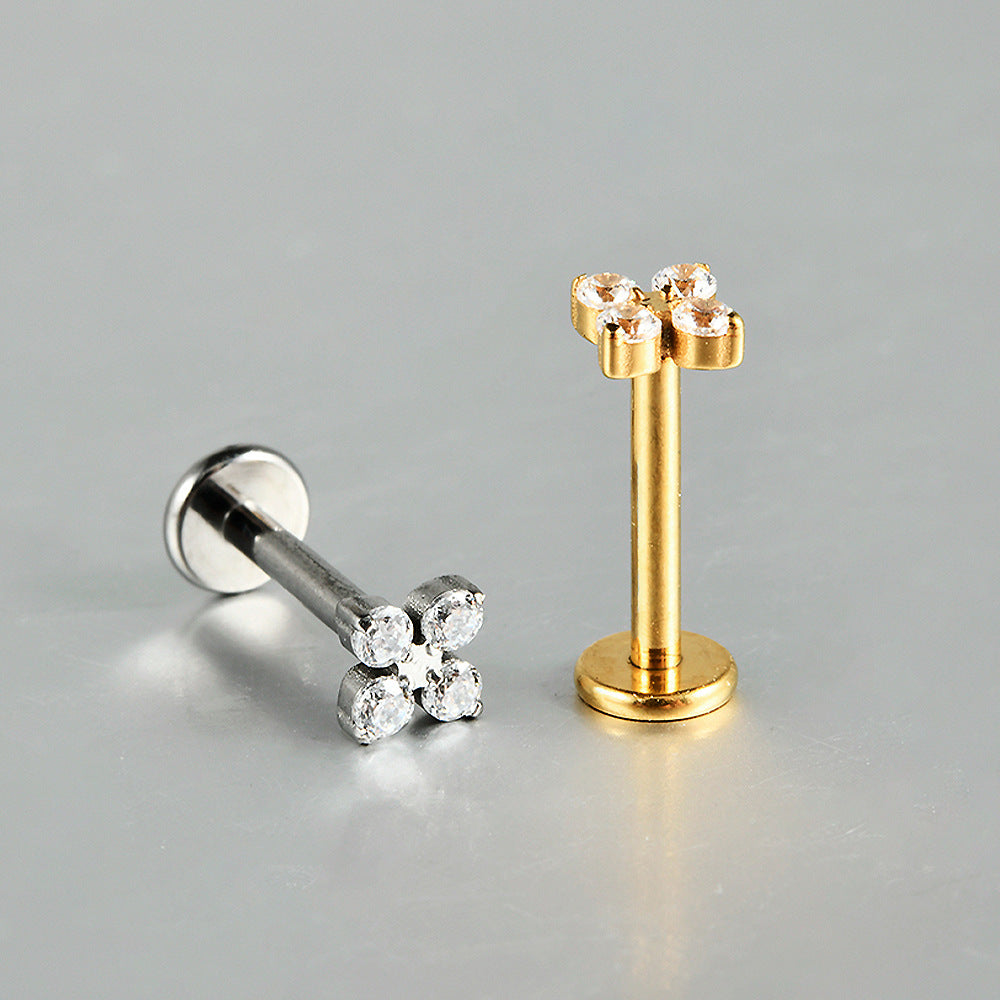 Four Leaf Flowers Flatback Threadless Labret Ear Piercing