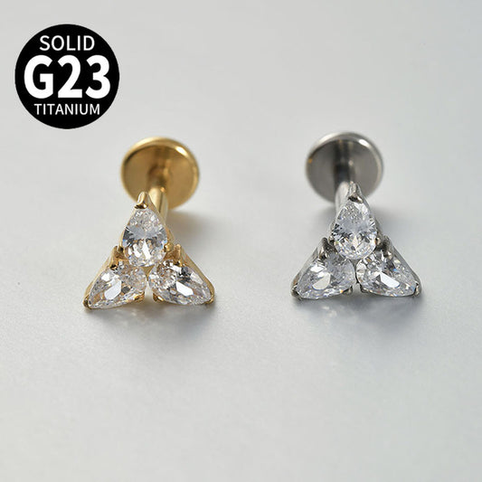 Little Triangle Flower Leaf Threadless flatback Lip ring Ear Piercings