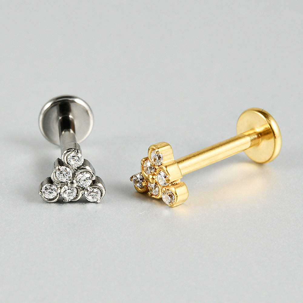 Little Triangle CZ stone Flatback Threadless Labret Ear piercings