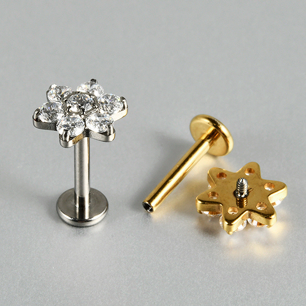 6 Zircon Flowers Flatback Labret Ear stud Piercing