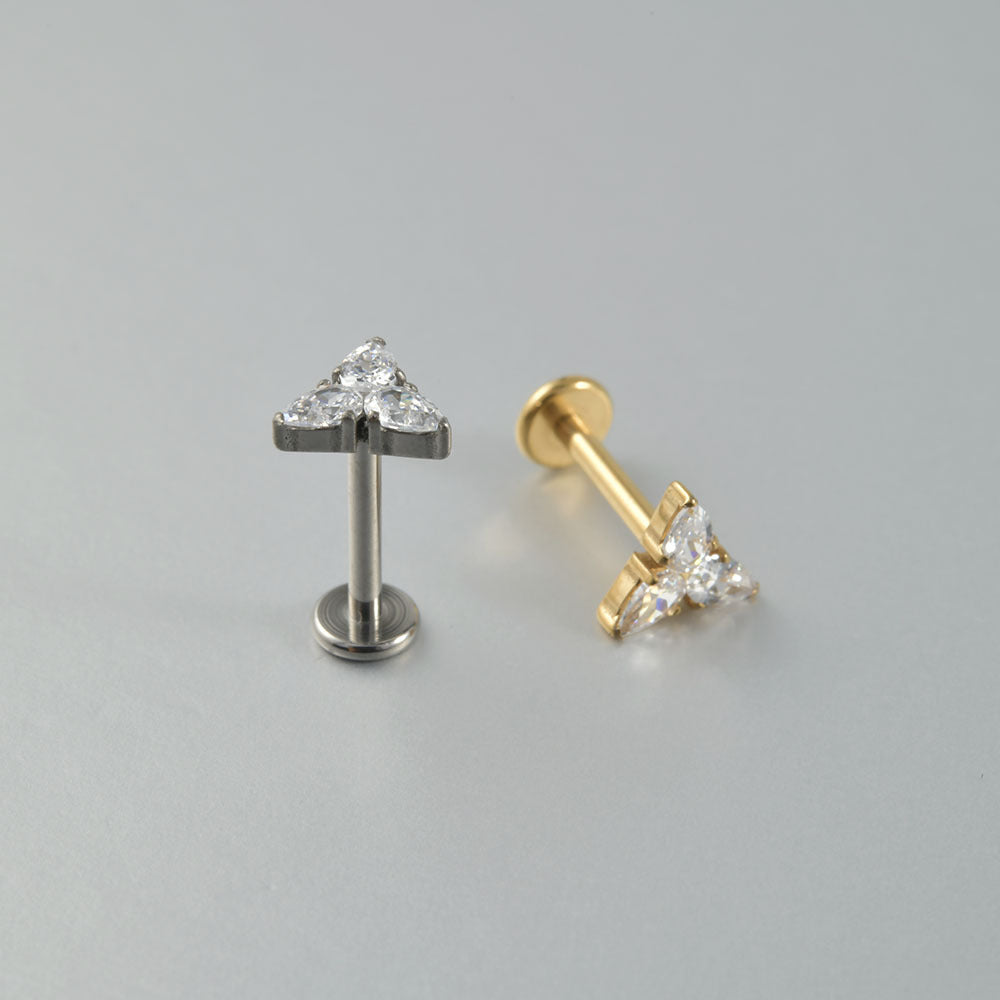 Little Triangle Flower Leaf Threadless flatback Lip ring Ear Piercings