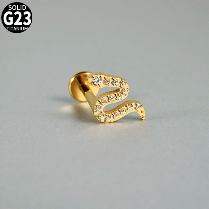 G23/F136 Little Snake CZ threadless flatback Labret Ear Stud body piercing