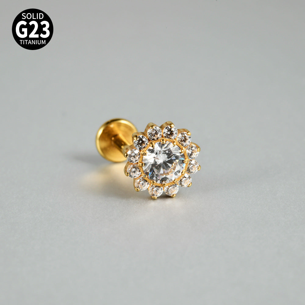 CZ Flower Leaf Stones paved Threadless Labret Ear stud
