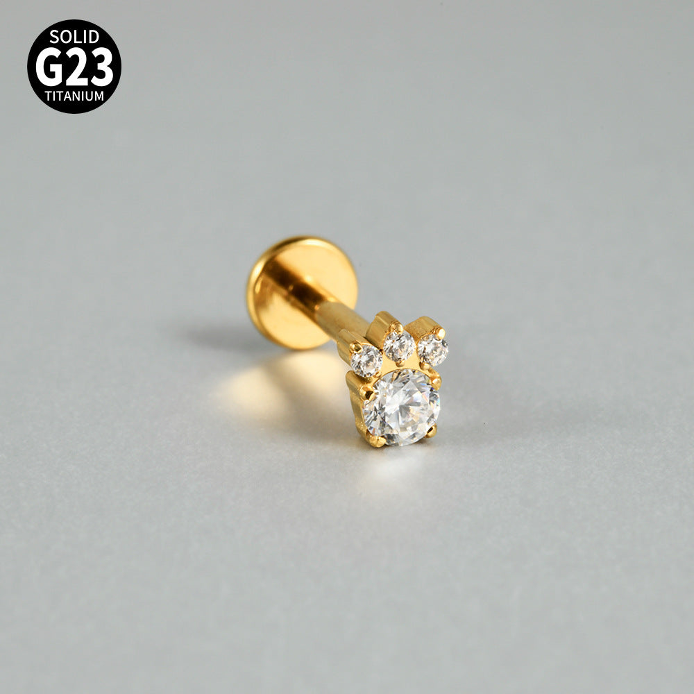 Cute Dog pet footprint zircon stone flatback labret ear piercing