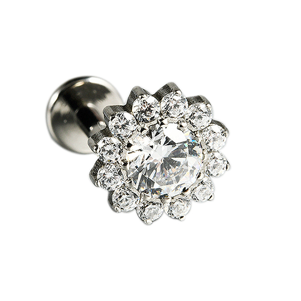 CZ Flower Leaf Stones paved Threadless Labret Ear stud