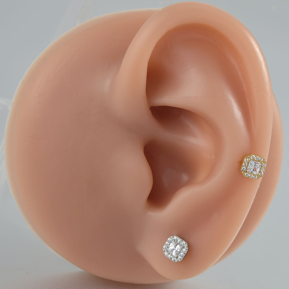 Big square Zircon Stone Labret Threadless Tragus Ear loops