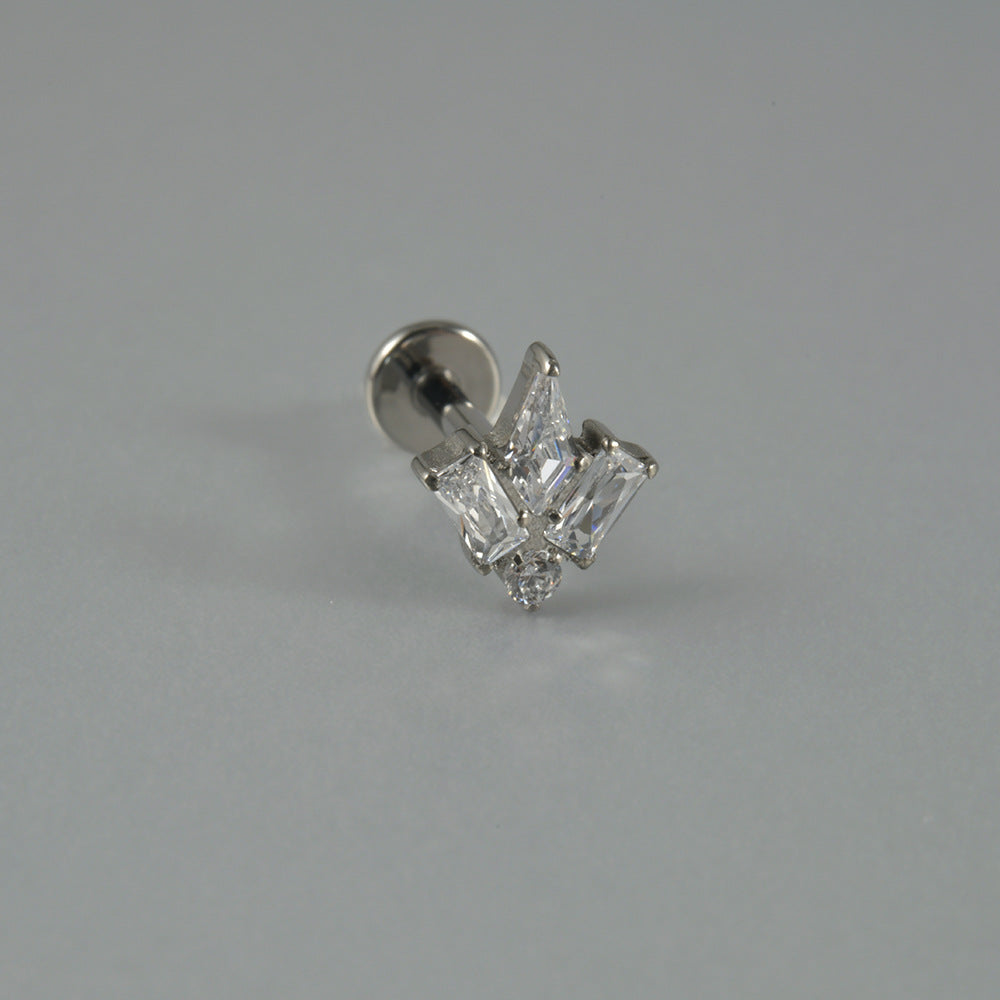 Square CZ Zircon stone Threadless flatback Lip stud Ear piercing