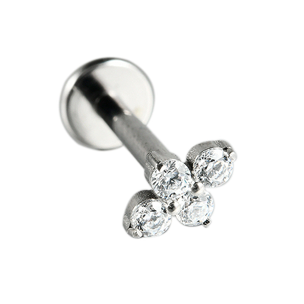 Four Leaf Crystal Little Threadless Labret Ear Piercing