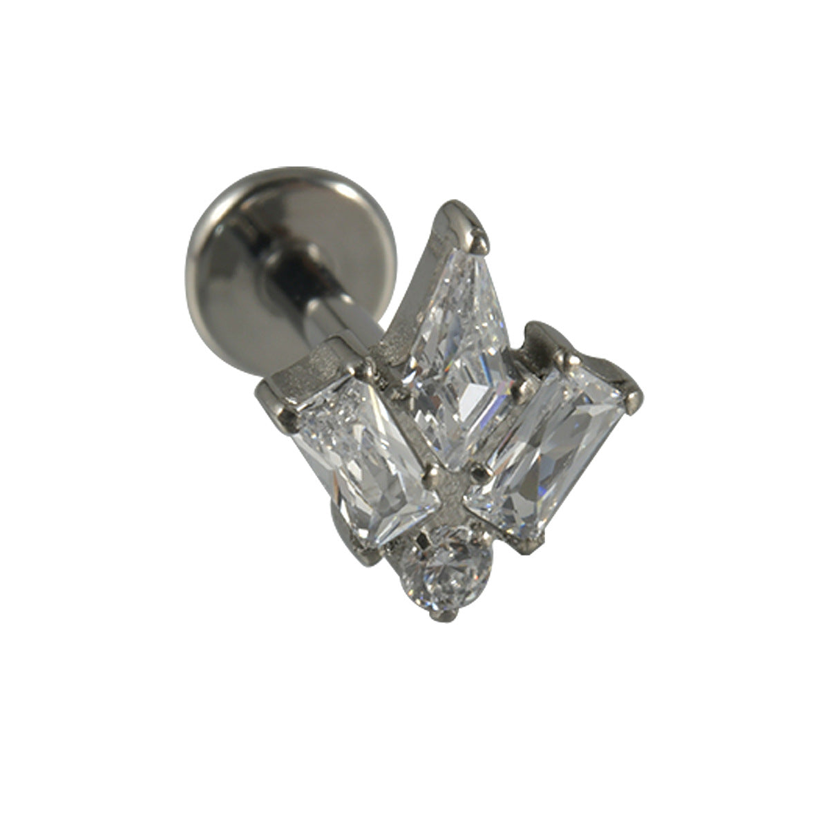 Square CZ Zircon stone Threadless flatback Lip stud Ear piercing
