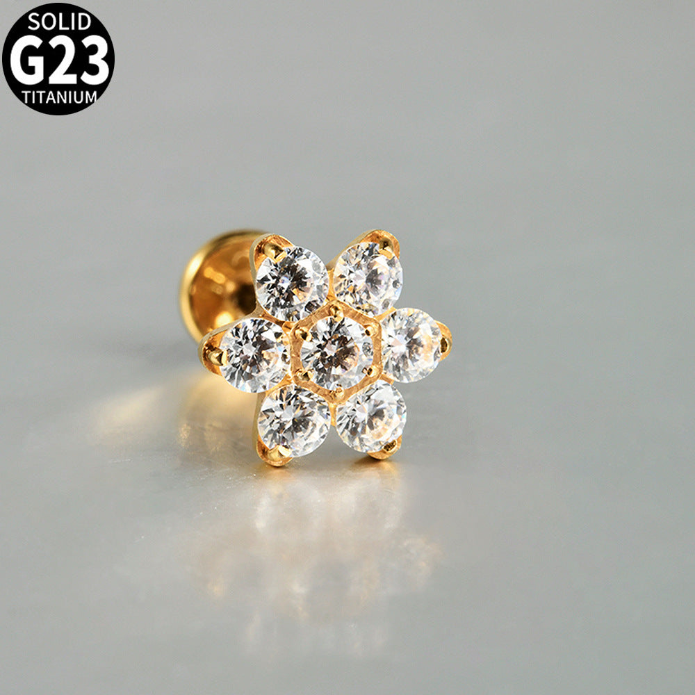 6 Zircon Flowers Flatback Labret Ear stud Piercing