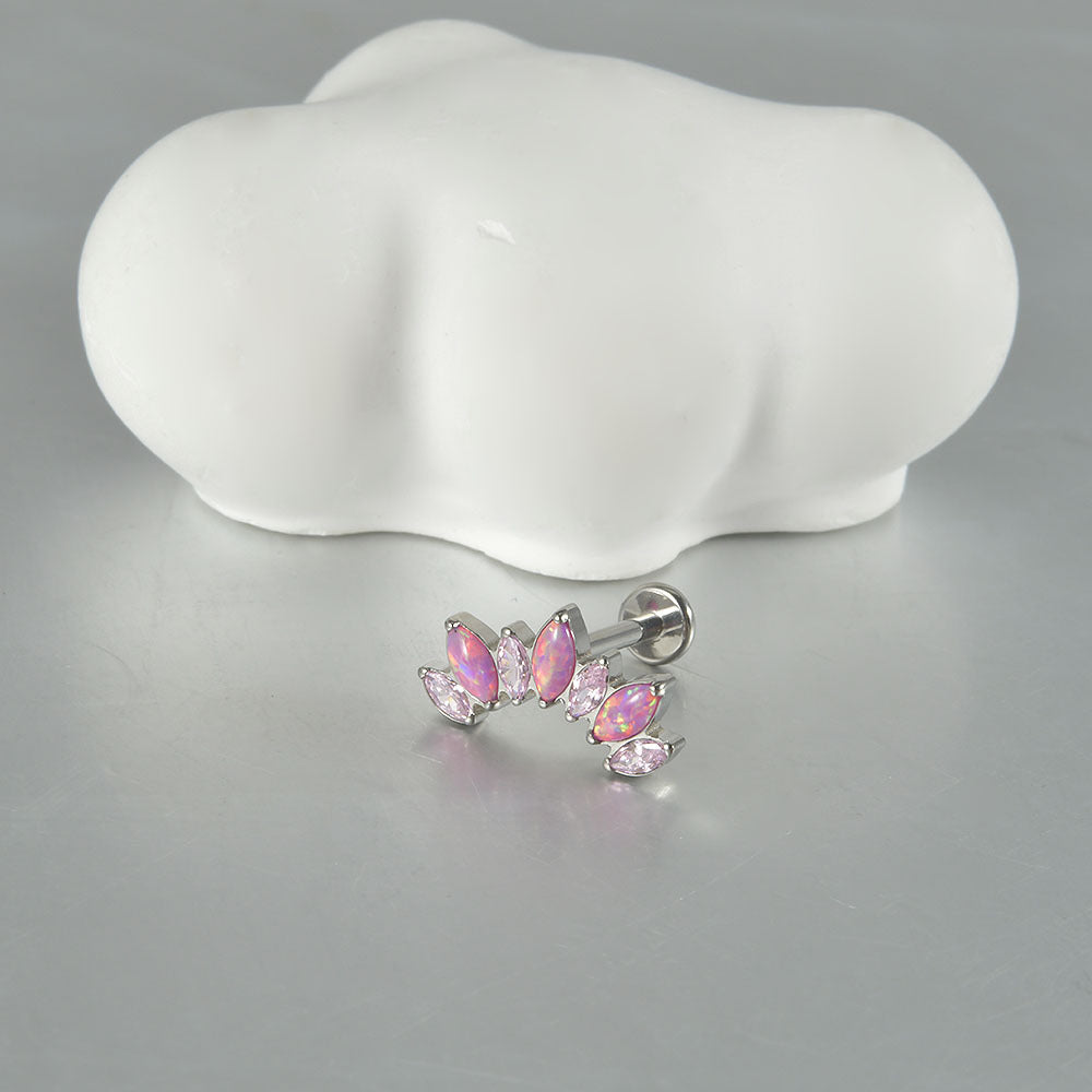 16G Opal Stone Crown Flower shape Labret Ear Piering