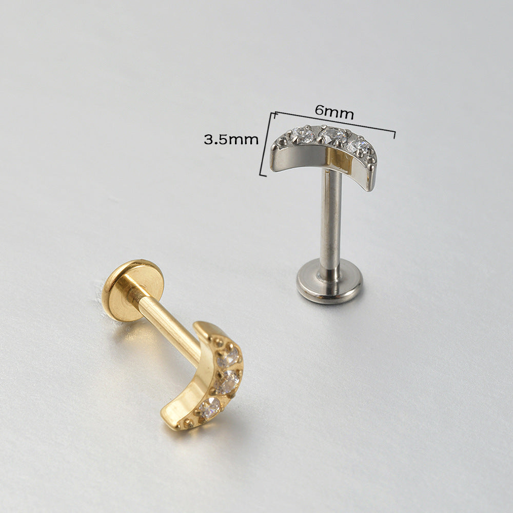 16G Crystal Zircon Moon Shape Flatback Labret Ear Piercing