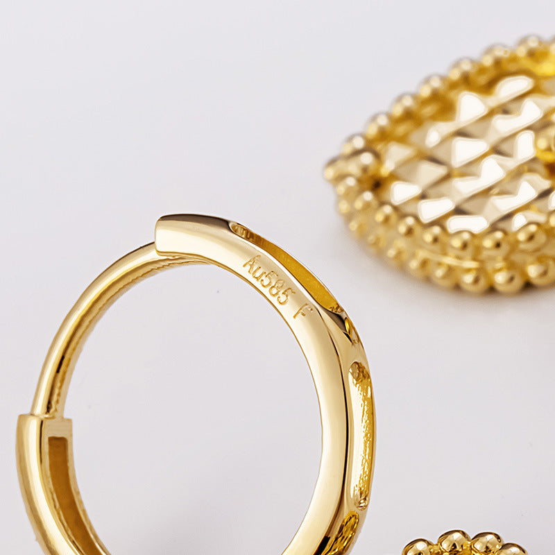 14K Solid Gold Heart Pendant Drop Hoop Earrings – Engraved Gift Jewelry for Women
