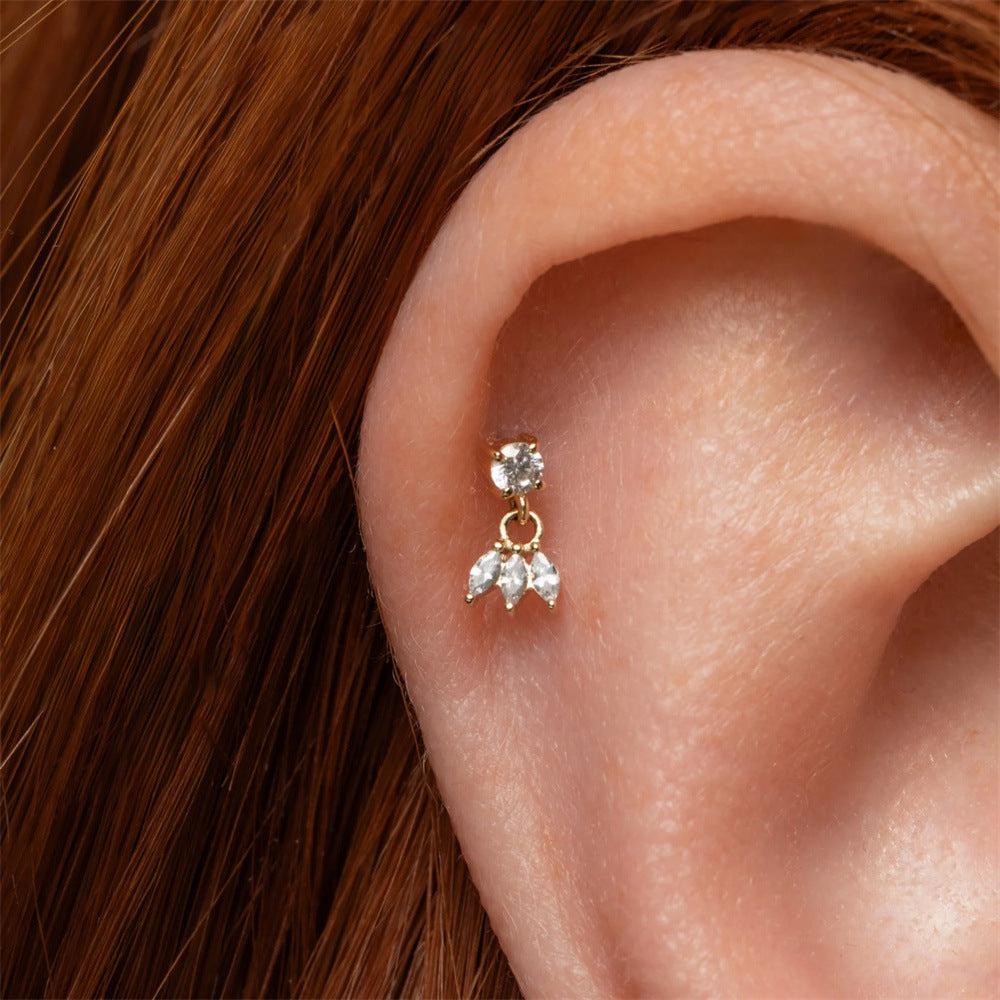 ASTM F136 Multi-Layer pendant zircon heart shape flatback ear Piercing Earring stud