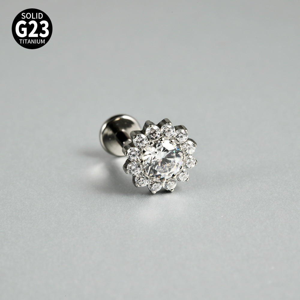 CZ Flower Leaf Stones paved Threadless Labret Ear stud