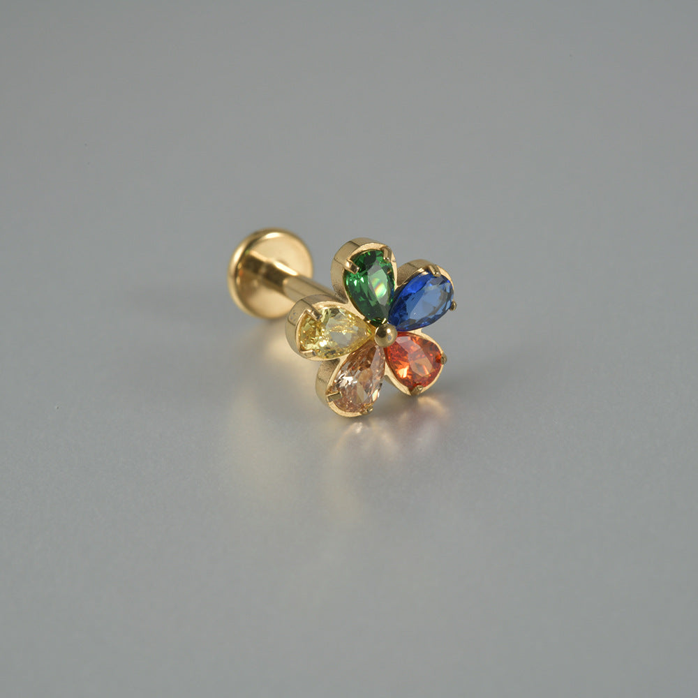 Sunflower Multi-color Zircon Stone Flatback Threadless Labret Ear Stud Piercing