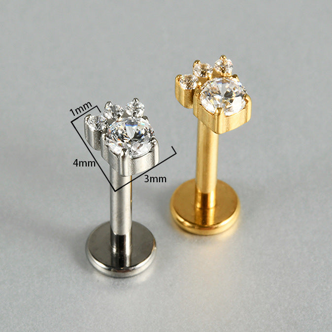 Cute Dog pet footprint zircon stone flatback labret ear piercing