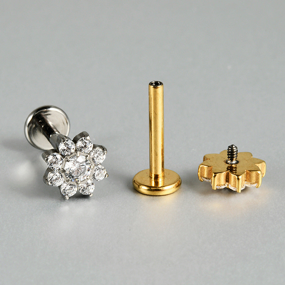 G23 Flowers CZ Stone Threadless Lip stud Labret Ear stud Piercing Jewelry