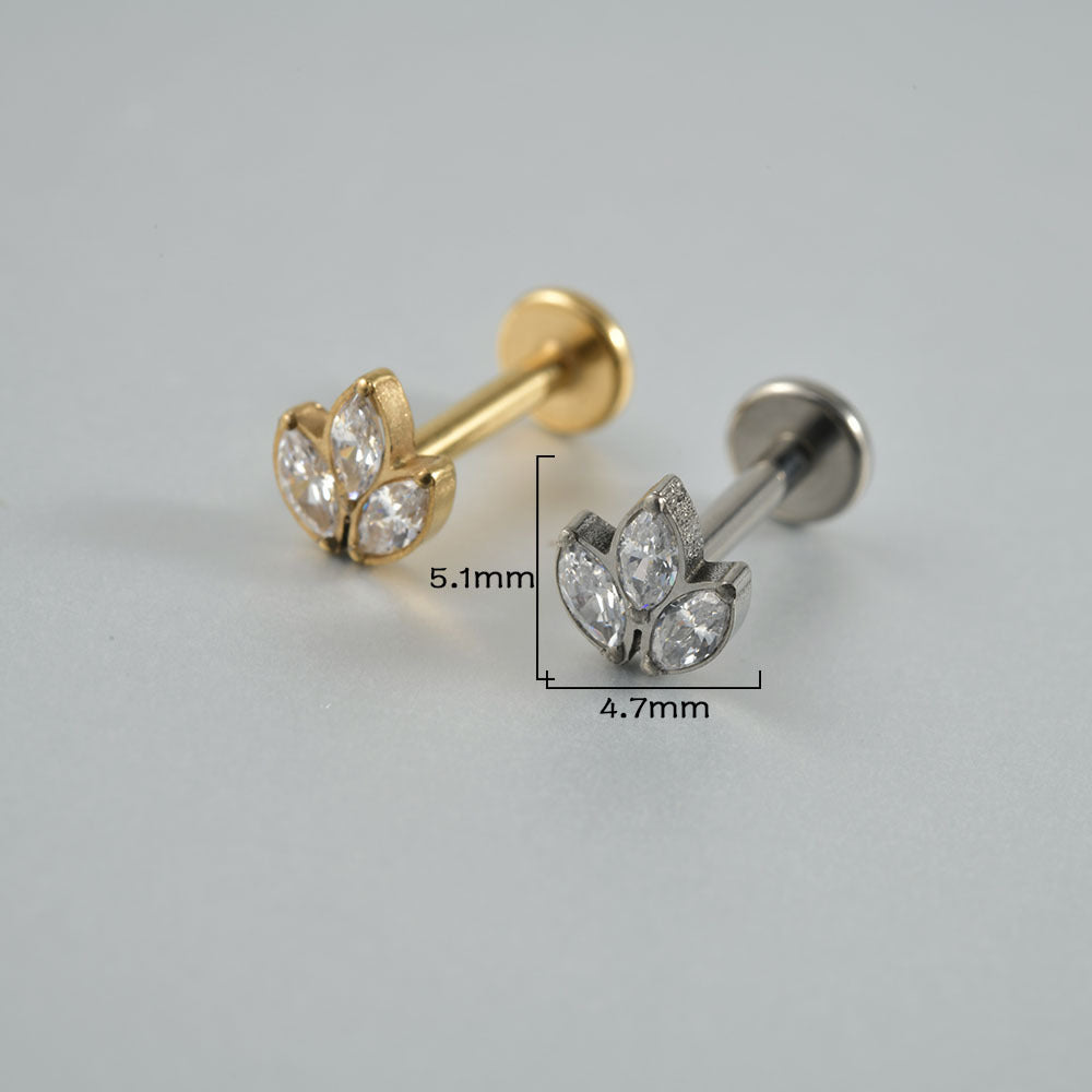 G23/F136 Crown 3 Zircon Threadless Flatback Labret Ear Piercing