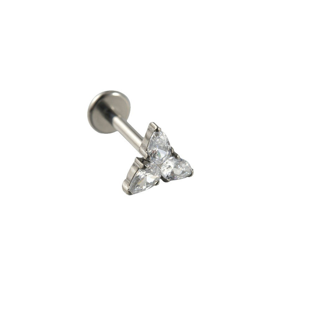 Little Triangle Flower Leaf Threadless flatback Lip ring Ear Piercings