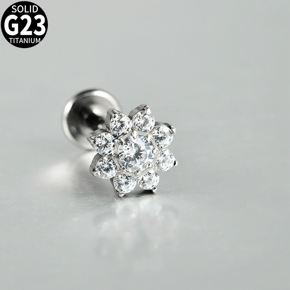 G23 Flowers CZ Stone Threadless Lip stud Labret Ear stud Piercing Jewelry