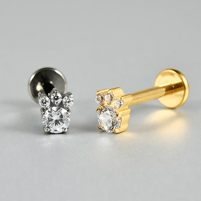 Cute Dog pet footprint zircon stone flatback labret ear piercing