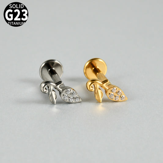 G23/F136 CZ Tree Leaf Threadless Flatback Lip stud Ear stud