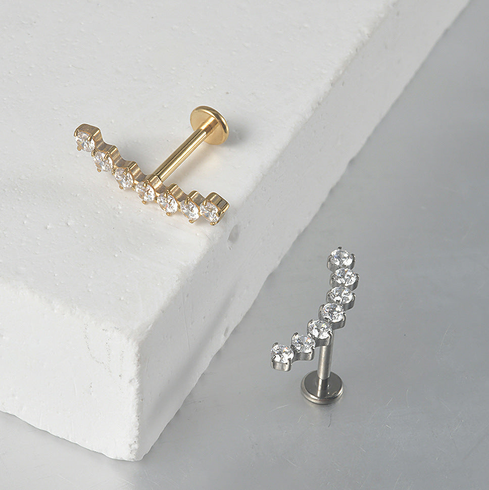 Big Long Seven / Nine Crystal stones Curved Threadless Tragus Ear Piercing