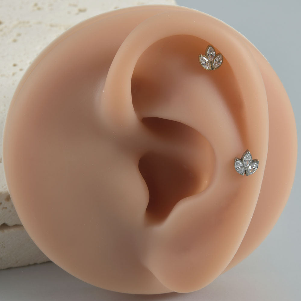 G23/F136 Crown 3 Zircon Threadless Flatback Labret Ear Piercing