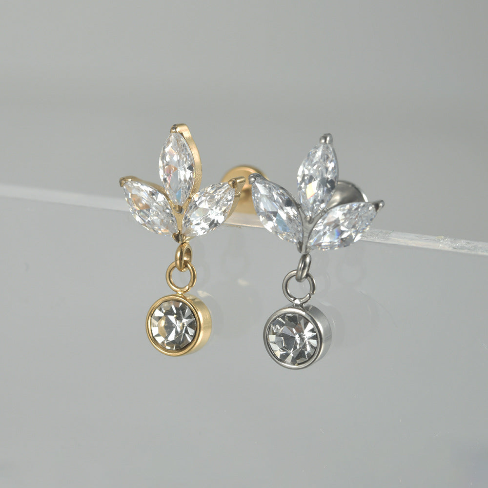 F136/G23 Three leaf pendant Drop Threadless Flatback Ear stud Tragus Labret