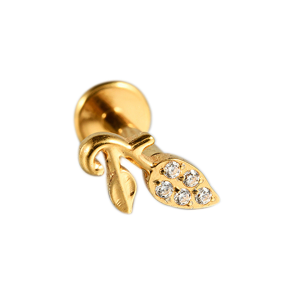 G23/F136 CZ Tree Leaf Threadless Flatback Lip stud Ear stud